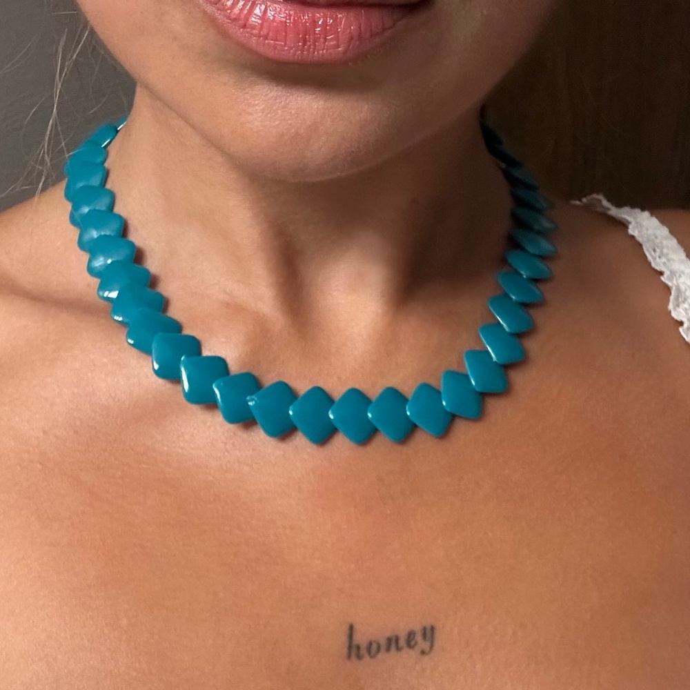 Teal Square Bead Acrylic Necklace